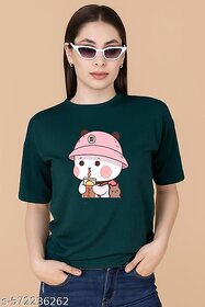 Wexam Style Women Green Printed Round Neck Short Sleeve Top