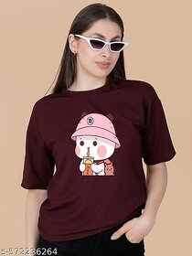 Wexam Style Women Maroon Printed Round Neck Short Sleeve Top