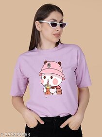 Wexam Style Women Lavender Printed Round Neck Short Sleeve Top