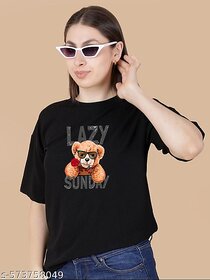 Wexam Style Women Black Printed Round Neck Short Sleeve Top