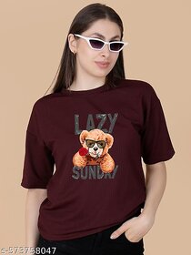 Wexam Style Women Maroon Printed Round Neck Short Sleeve Top