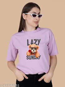 Wexam Style Women Lavender Printed Round Neck Short Sleeve Top