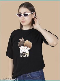 Wexam Style Women Black Printed Round Neck Short Sleeve Top