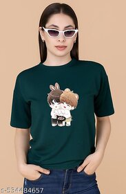 Wexam Style Women Green Printed Round Neck Short Sleeve Top