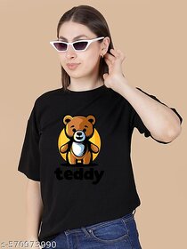 Wexam Style Women Black Printed Round Neck Short Sleeve Top