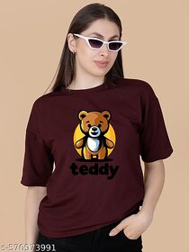 Wexam Style Women Maroon Printed Round Neck Short Sleeve Top