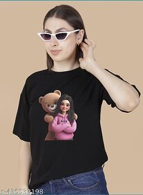 Wexam Style Women Black Printed Round Neck Short Sleeve Top