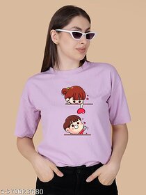 Wexam Style Women Lavender Printed Round Neck Short Sleeve Top