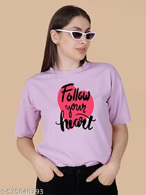 Wexam Style Women Lavender Printed Round Neck Short Sleeve Top