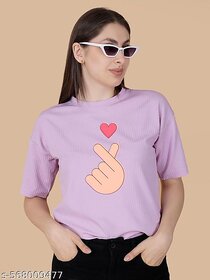 Wexam Style Women Lavender Printed Round Neck Short Sleeve Top