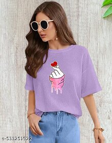 Wexam Style Women Lavender Printed Round Neck Short Sleeve Top