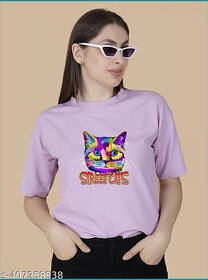 Wexam Style Women Lavender Printed Round Neck Short Sleeve Top