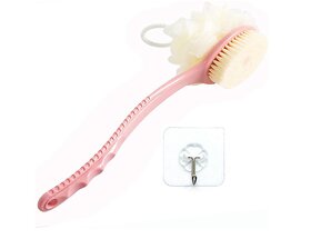 2-in-1 Exfoliating Back Scrubber â Bath Brush with Bristles & Loofah, Long Curved Handle for Easy Reach
