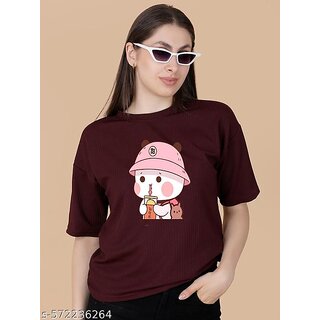 Wexam Style Women Maroon Printed Round Neck Short Sleeve Top