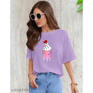 Wexam Style Women Lavender Printed Round Neck Short Sleeve Top