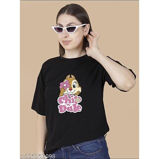 Wexam Style Women Black Printed Round Neck Short Sleeve Top