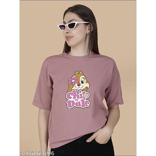 Wexam Style Women Pink Printed Round Neck Short Sleeve Top  Casual Comfortable Cotton Tee