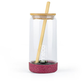 IMECO ECO CRYST Glass Sipper Bottle (500 ml, Purple) Borosilicate Glass with Bamboo Lid and Straw, BPA-Free