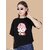 Wexam Style Women Black Printed Round Neck Short Sleeve Top