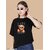 Wexam Style Women Black Printed Round Neck Short Sleeve Top