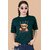 Wexam Style Women Green Printed Round Neck Short Sleeve Top