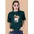 Wexam Style Women Green Printed Round Neck Short Sleeve Top