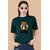 Wexam Style Women Green Printed Round Neck Short Sleeve Top