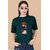 Wexam Style Women Green Printed Round Neck Short Sleeve Top