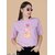 Wexam Style Women Lavender Printed Round Neck Short Sleeve Top