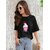 Wexam Style Women Black Printed Round Neck Short Sleeve Top