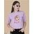 Wexam Style Women Lavender Printed Round Neck Short Sleeve Top