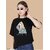 Wexam Style Women Black Printed Round Neck Short Sleeve Top