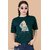 Wexam Style Women Green Printed Round Neck Short Sleeve Top