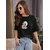 Wexam Style Women Black Printed Round Neck Short Sleeve Top