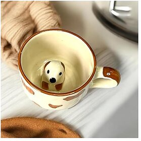 Printzkala 3D Animal Coffee Mug with Cute Animals Inside | Ceramic Cup for Hot and Cold Drinks | 250 ML Capacity | Microwave and Dishwasher Safe | Perfect for Kids and Office Decor (250 ml Dog)