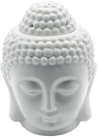 Printzkala White Ceramic Buddha Head Fragrance Oil Warmer Lamp (5.5 Inches)Fragrance Diffuser with 1 T-Light for All Air Freshner and Home Decor