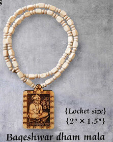 Bageshwar Dham Tulsi Mala Hanuman Jiwood Locket 100% Original Beads Wood Chain Beads Wood Necklace