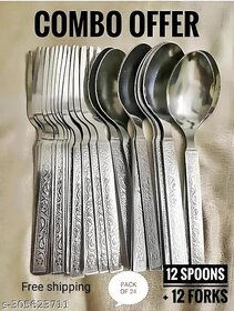 STAINNLESS STEEL SPOON PACK OF= 24 PIC ( SPOON 12,OR FROK 12,Pc (16cm L), great utility