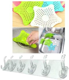 Combo of  2 Pcs Silicone Rubber Five-Pointed Star Sink Drain Sink Strainer for (1)  Parspar Plastic Adhesive Sticker