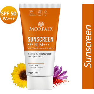 Buy Morfair Sunscreen SPF 50 PA with Sunflower & Saffron| Reduces ...