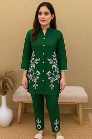 UFC Collection Women Dark Green Cotton Co-Ord Set  Stylish Comfortable Top & Bottom Lounge Wear