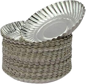 7 Inch Silver Coated Paper Plates with White Back -  40 Pcs