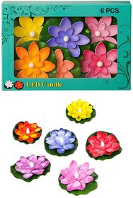 Tiny Shiny Floating Smokeless Lotus Flowers Sensor Led Candle for fastival decoration Candle Multicolor, Pack of 6