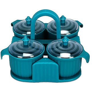 Marvella Multipurpose Spice Rack - Multipurpose Plastic Dry Fruit Box Jar Set Aachar Pickle Container Blue 4 Pcs Set