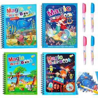(Pack of 4) WildProducts Water Magic Coloring Books with Refillable Pens No-Mess Activity Books for Kids
