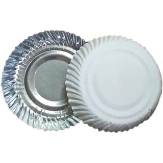 0 Inch Silver Coated Paper Plates with White Back - 24 Pcs