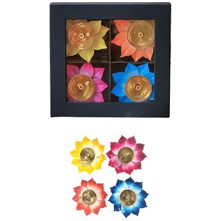 Tiny Shiny Pack of 4 Lotus Candle LED Tea Light Candle Water Sensor Floating Lotus Smokeless Flameless Lotus Flower Ligh