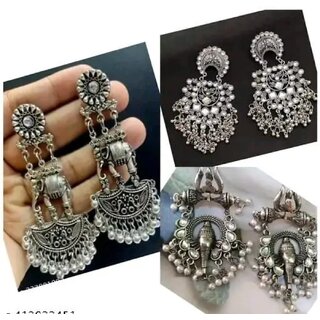 Oxidised Silver Hanging Dangler Elephant style Earrings for Women  Girls/Antique Metal German Silver Long studs