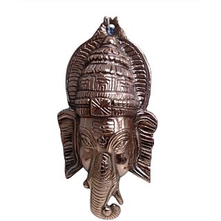 Ganesh Head Wall Hanging No.4 Decorative Showpiece - 30 cm (Metal, Brown)