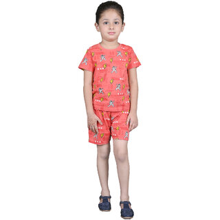 Kid Kupboard Cotton Girls T-Shirt and Short Set, Red, Half-Sleeves, 7-8 Years KIDS7850